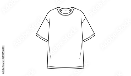 Obraz na płótnie Oversized unisex T-shirt front view line art outline vector illustration