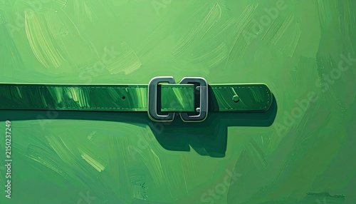Underwater view of a black belt buckle in green water.