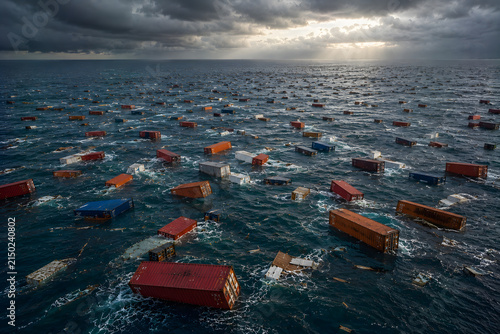 Hundreds of Shipping Containers Floating After Container Ship Sinking in Stormy Sea