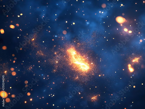 Luminous Golden Sparks Shimmering on a Midnight Blue Backdrop