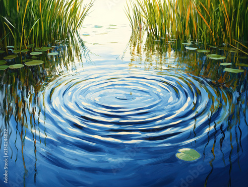 Tranquil Ripples on Water Surrounded by Tall Reeds