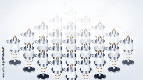 Isometric industrial cyclone separators arranged in a grid pattern