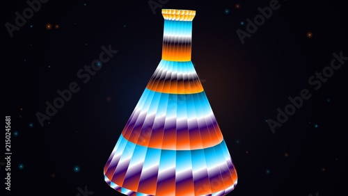 Abstract 3D geometric vase shape glowing with vibrant colors against a dark background