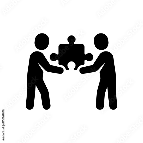 Two People Holding Puzzle Representing Teamwork Cooperation Problem Solving And Shared Ideas Vector illustration