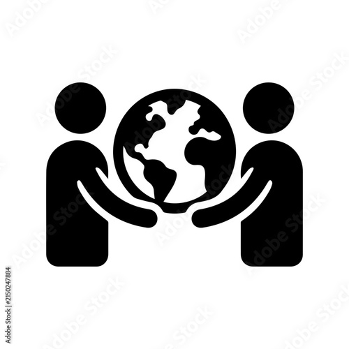 Two People Holding Globe Symbol Showing Worldwide Unity Cooperation And Global Partnership Vector illustration