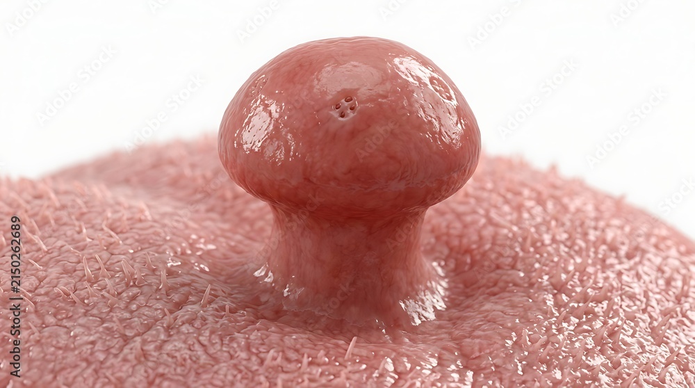 Fototapeta premium Macro view of fungiform papilla on human tongue surface showing detailed texture