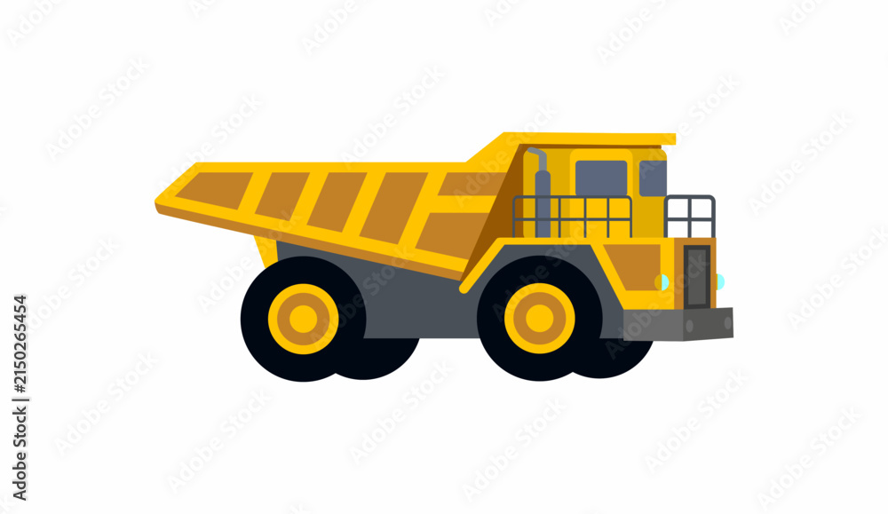 Naklejka premium Yellow Dump Truck Vector Illustration Heavy Mining Vehicle Isolated on White Background