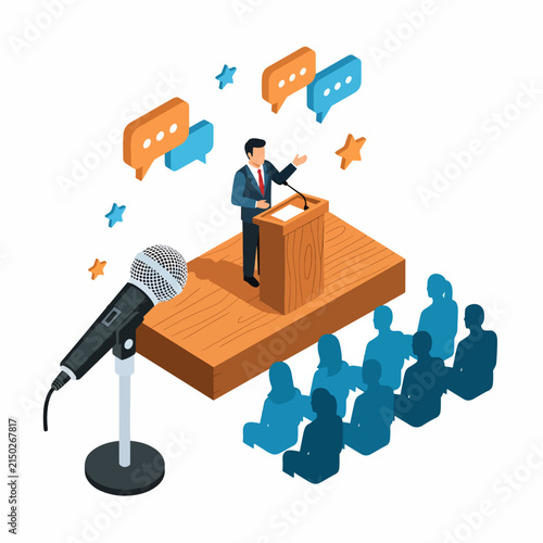 Business Presentation with Audience and Microphone.