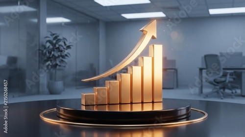 Golden bar chart showing financial growth and success in corporate office
