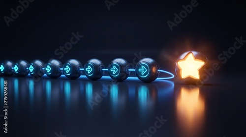 Abstract conceptual image showing connected spheres with arrows pointing to a star
