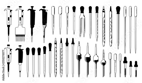 Laboratory Pipette and Dropper Collection Medical Science Vector Set Isolated on White Background