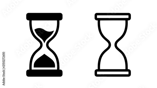Hourglass Timer Icon Set, Sand Clock Symbol in Solid and Outline Style, Time Passing Deadline Countdown Concept, Minimal Black Vector Illustration Isolated on White Background