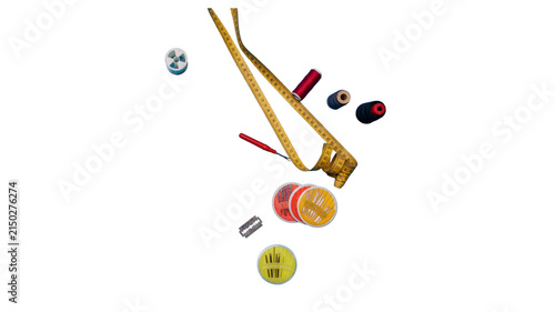 Cuadro en lienzo Assorted sewing accessories and supplies including measuring tape and thread spo
