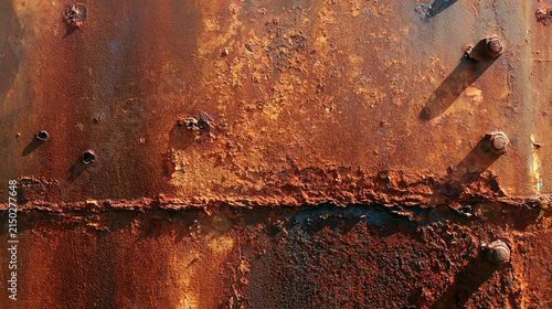 Weathered structural steel surface with remnants of protective coating, small areas of authentic corrosion around bolts and seams, maintenance inspection and corrosion prevention