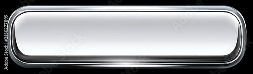 A chrome silver 3D metallic, highly glossy rectangle button for a CTA, featuring 'buy now' or 'shop now', designed to click through to the web, framed on a transparent background