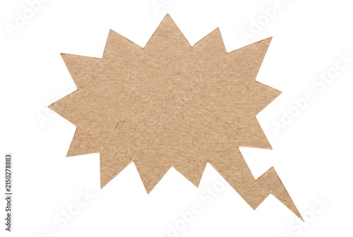 Textured cardboard comic style speech bubble shape with jagged starburst on transparent background