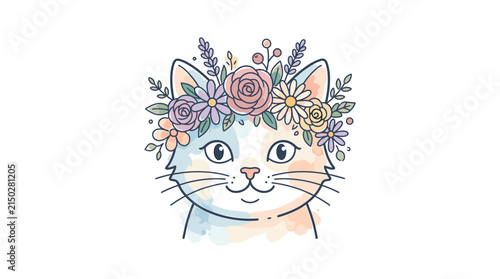 Cute Cat Wearing a Floral Crown.