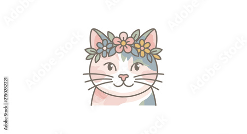 Cute Cat Wearing a Flower Crown Illustration.