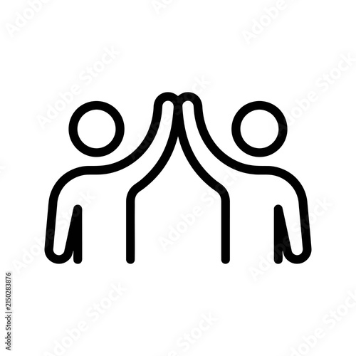 Black line icon showing two people high five for teamwork celebration.