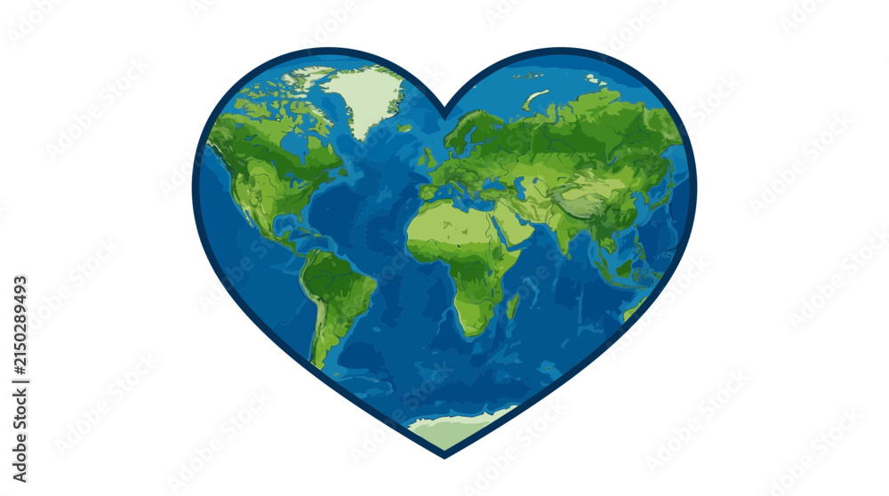 Naklejka premium Detailed Heart Shaped World Map Vector Illustration for Global Love Concept