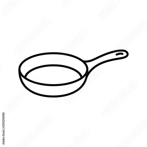 Simple black outline frying pan icon cooking utensil kitchen equipment.