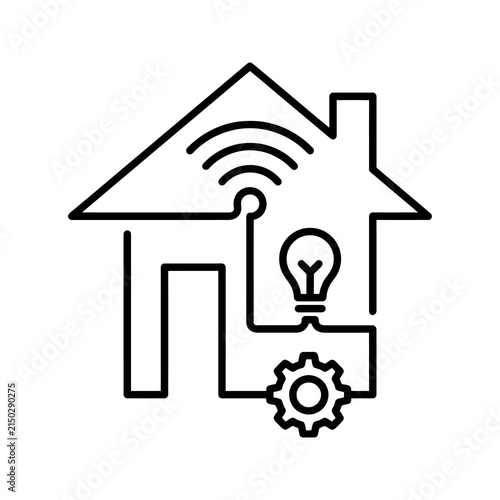 Smart home hub icon with gear and lightbulb for automation connectivity.