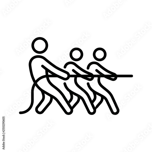 Tug of war team effort black line icon depicting collective human force.