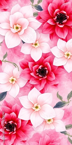 Watercolor floral pattern with soft pink hues and white flowers, wedding, feminine