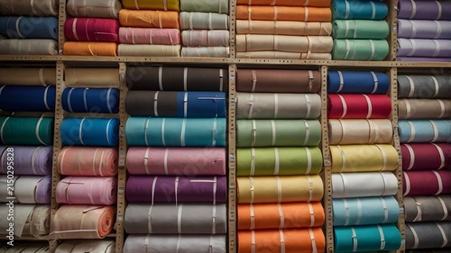 Colorful Textile Yarn Spools Organized in Factory Storage