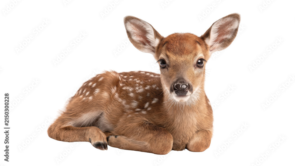 Naklejka premium Cute baby deer fawn lying down PNG, Isolated on a transparent background