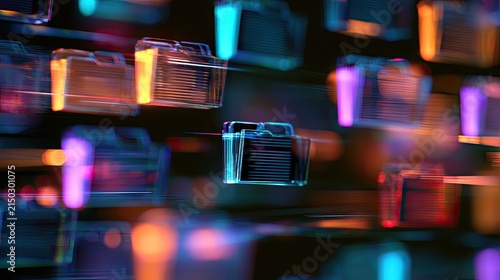 Digital data organized in glowing folders, creating a vibrant network