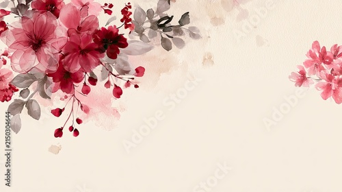 Delicate watercolor floral arrangement in deep pinks and soft reds