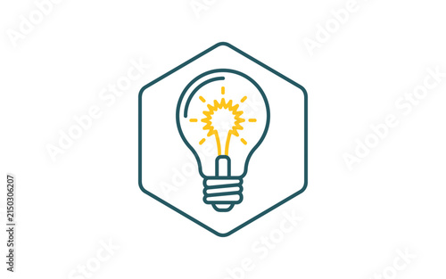 Glowing Light Bulb Hexagon Icon
