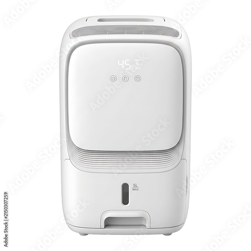 Modern white dehumidifier appliance isolated on transparent background
