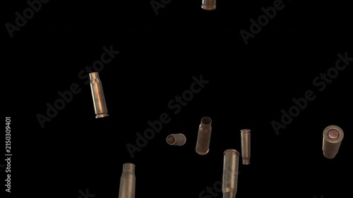 Bullet Shells hitting ground close up side view