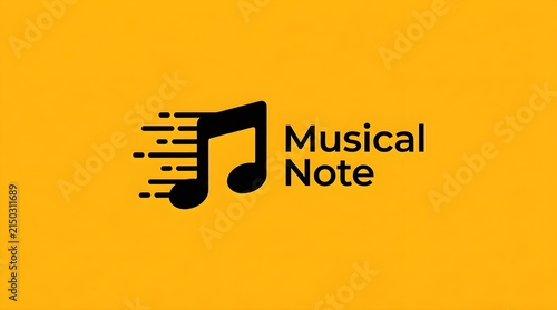 Fast moving black musical note icon with a modern speed effect on a textured yellow background for creative design