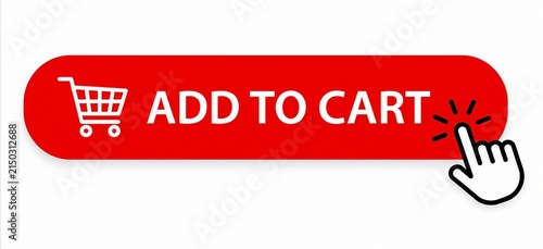 Red add to cart button with shopping cart icon and click effect