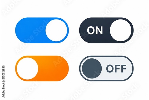 Modern toggle switch icons for on and off states in blue and orange colors