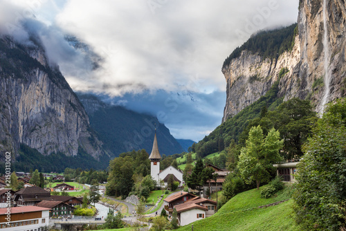 Beautiful Lauterbrunnen during the summer. Beautiful outdoor landscape in the canton of Bern Switzerland Europes Swiss Alps