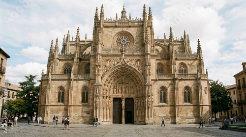 Grand Cathedral Facade, Ornate Architecture, European City Square, Daytime
