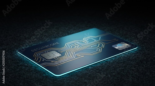 Cyber Security Credit Card Digital Microchip Glowing Track