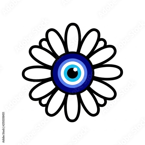 White flower with a central blue evil eye motif