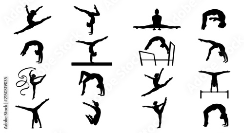 Gymnastics Silhouettes Collection: Dynamic Poses, Athletic Figures, Sports Icons, Vector Art for Fitness and Competition Graphics