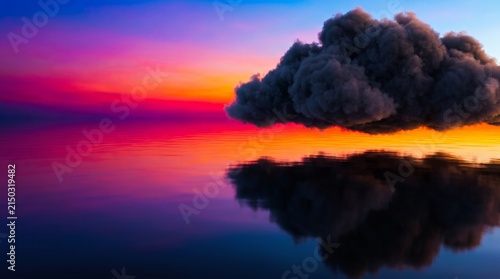 Stormy Dark Cloud Sunset Water Reflection Vibrant Dusk Horizon