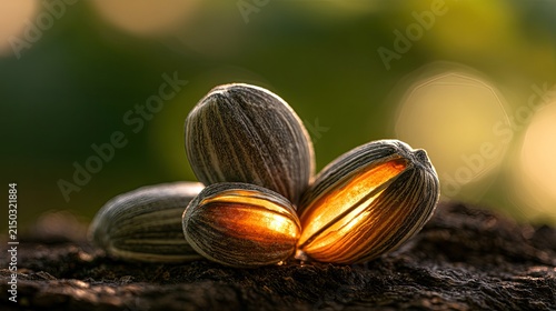 Close-up Macro Shot of Sunflower Seeds on Textured Surface.