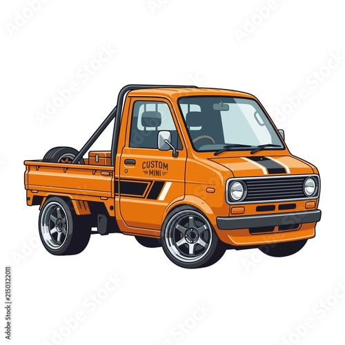Orange Custom Mini Truck, Kei Truck, Sporty Modified Small Vehicle