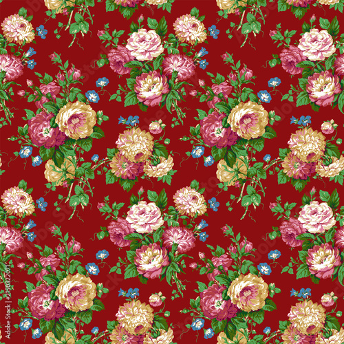 seamless pattern with multi color flowers