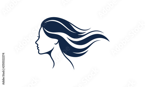 Abstract vector silhouette of a woman profile with flowing hair, silhouette