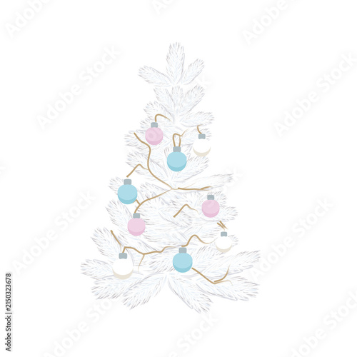 Pastel White Christmas Tree with Ornaments