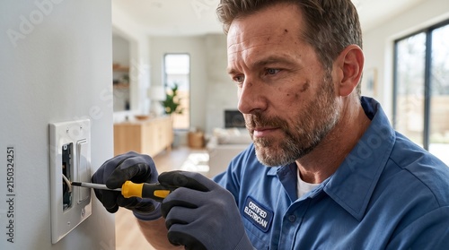 Professional Electrician Installing Modern Light Switch